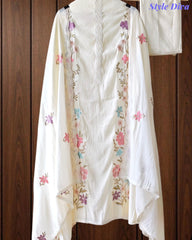 Mul Cotton Embroidered Unstitched Suit With Crochet Lacing & Colorful Scalloped Dupatta