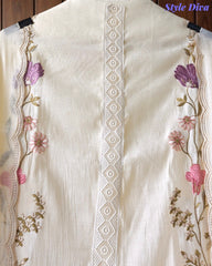 Mul Cotton Embroidered Unstitched Suit With Crochet Lacing & Colorful Scalloped Dupatta