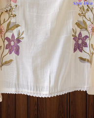 Mul Cotton Embroidered Unstitched Suit With Crochet Lacing & Colorful Scalloped Dupatta