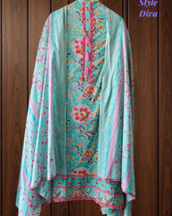 Cotton Pakistani Style Printed Un-Stitched Suit with Crochet Lacing Dupatta