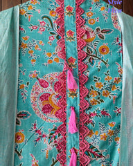 Cotton Pakistani Style Printed Un-Stitched Suit with Crochet Lacing Dupatta