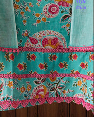 Cotton Pakistani Style Printed Un-Stitched Suit with Crochet Lacing Dupatta