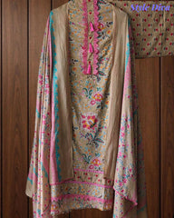 Cotton Pakistani Style Printed Un-Stitched Suit with Crochet Lacing Dupatta