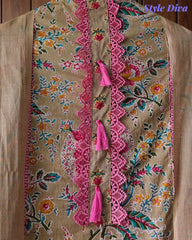Cotton Pakistani Style Printed Un-Stitched Suit with Crochet Lacing Dupatta