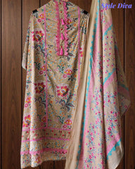 Cotton Pakistani Style Printed Un-Stitched Suit with Crochet Lacing Dupatta