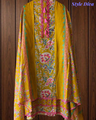 Cotton Pakistani Style Printed Un-Stitched Suit with Crochet Lacing Dupatta
