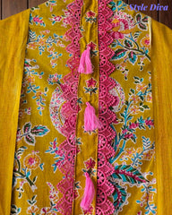 Cotton Pakistani Style Printed Un-Stitched Suit with Crochet Lacing Dupatta