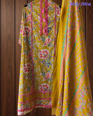 Cotton Pakistani Style Printed Un-Stitched Suit with Crochet Lacing Dupatta