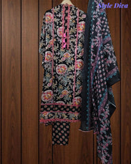 Cotton Pakistani Style Printed Un-Stitched Suit with Crochet Lacing Dupatta