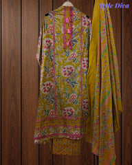 Cotton Pakistani Style Printed Un-Stitched Suit with Crochet Lacing Dupatta