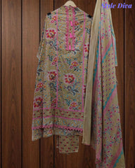 Cotton Pakistani Style Printed Un-Stitched Suit with Crochet Lacing Dupatta