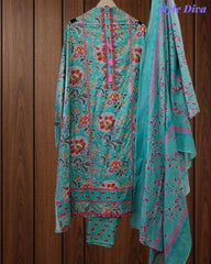 Cotton Pakistani Style Printed Un-Stitched Suit with Crochet Lacing Dupatta