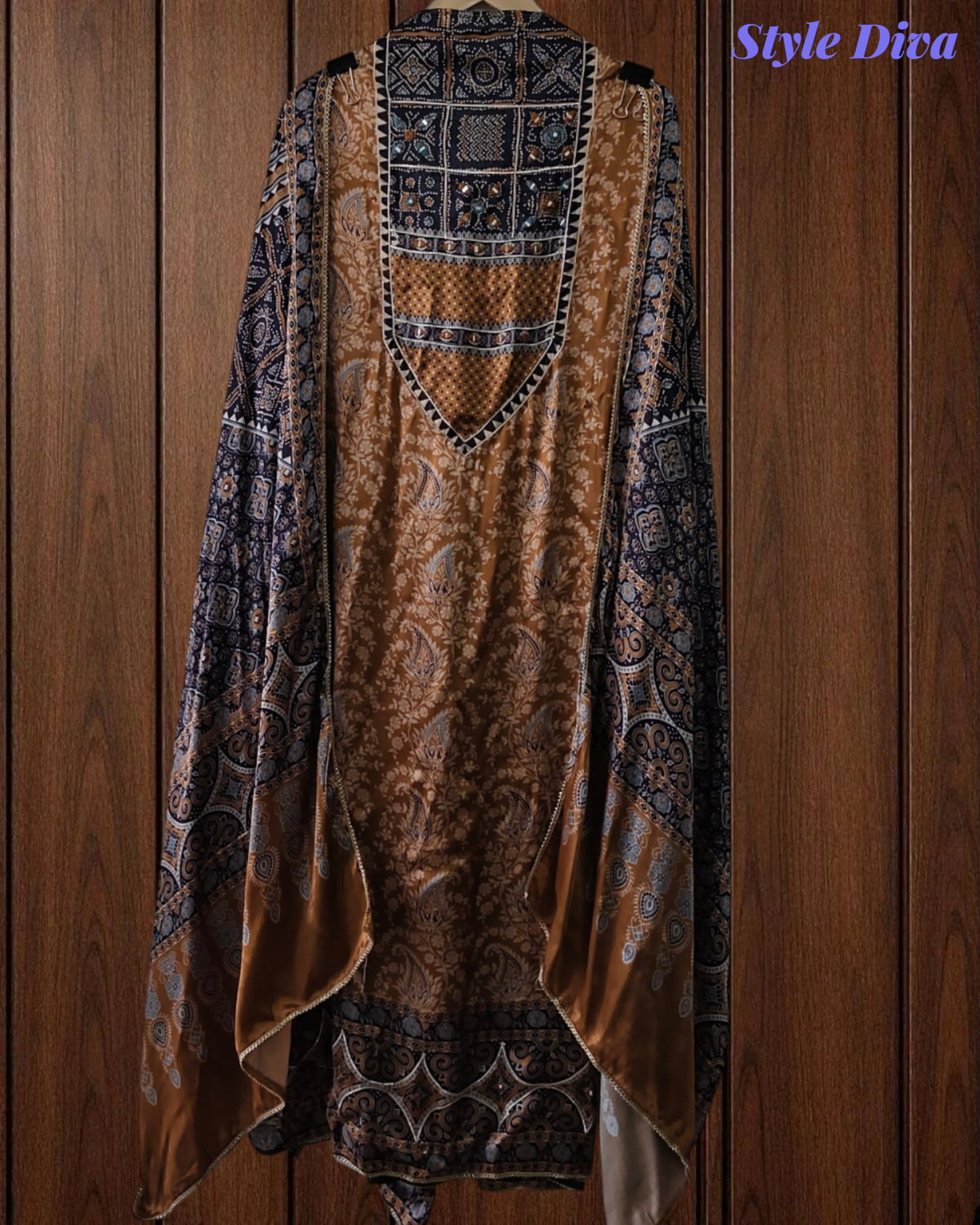 Gajji Silk Digital Print Mirror Work Unstitched Suit with Digital Print Dupatta