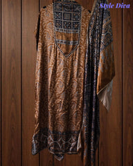 Gajji Silk Digital Print Mirror Work Unstitched Suit with Digital Print Dupatta