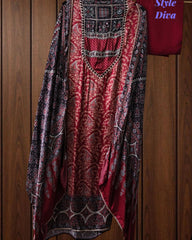Gajji Silk Digital Print Mirror Work Unstitched Suit with Digital Print Dupatta