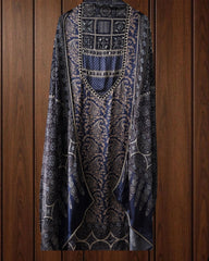 NAVY BLUE - Gajji Silk Digital Print Mirror Work Unstitched Suit with Digital Print Dupatta