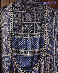 NAVY BLUE - Gajji Silk Digital Print Mirror Work Unstitched Suit with Digital Print Dupatta