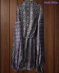 NAVY BLUE - Gajji Silk Digital Print Mirror Work Unstitched Suit with Digital Print Dupatta
