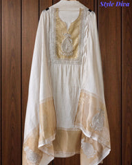 Jamdani Cotton Banarsi Weaving Unstitched Suit With Sequin Work & Golden Border Dupatta