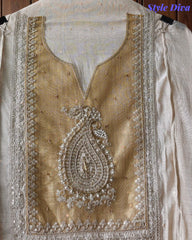 Jamdani Cotton Banarsi Weaving Unstitched Suit With Sequin Work & Golden Border Dupatta