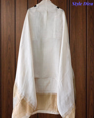 Jamdani Cotton Banarsi Weaving Unstitched Suit With Sequin Work & Golden Border Dupatta