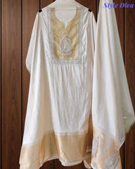 Jamdani Cotton Banarsi Weaving Unstitched Suit With Sequin Work & Golden Border Dupatta
