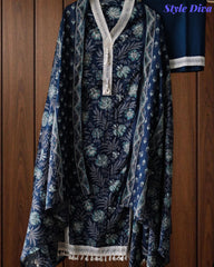Cotton Pakistani Style Printed Unstitched Suit With Crochet Lacing & Printed Dupatta