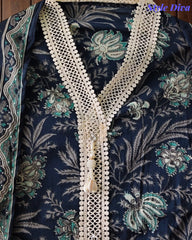 Cotton Pakistani Style Printed Unstitched Suit With Crochet Lacing & Printed Dupatta