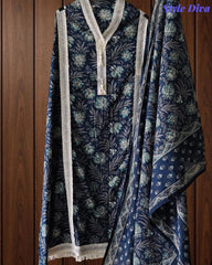 Cotton Pakistani Style Printed Unstitched Suit With Crochet Lacing & Printed Dupatta