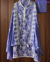 Mul Cotton Pakistani Style Embroidered Unstitched Suit With Crochet Lacing & Scalloped Dupatta