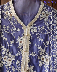 Mul Cotton Pakistani Style Embroidered Unstitched Suit With Crochet Lacing & Scalloped Dupatta