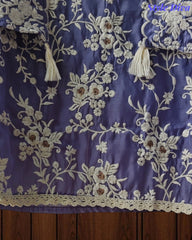 Mul Cotton Pakistani Style Embroidered Unstitched Suit With Crochet Lacing & Scalloped Dupatta