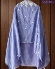 Mul Cotton Pakistani Style Embroidered Unstitched Suit With Crochet Lacing & Scalloped Dupatta