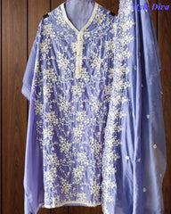 Mul Cotton Pakistani Style Embroidered Unstitched Suit With Crochet Lacing & Scalloped Dupatta