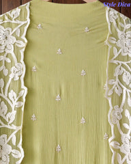 Premium Chinnon Overall Embroidered Unstitched Suit with Pearl Highlights
