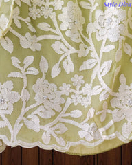 Premium Chinnon Overall Embroidered Unstitched Suit with Pearl Highlights