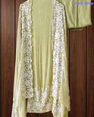 Premium Chinnon Overall Embroidered Unstitched Suit with Pearl Highlights