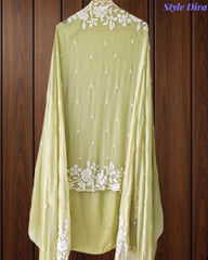 Premium Chinnon Overall Embroidered Unstitched Suit with Pearl Highlights