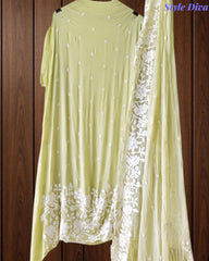 Premium Chinnon Overall Embroidered Unstitched Suit with Pearl Highlights