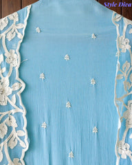 Premium Chinnon Overall Embroidered Unstitched Suit with Pearl Highlights
