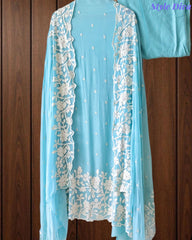 Premium Chinnon Overall Embroidered Unstitched Suit with Pearl Highlights
