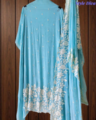 Premium Chinnon Overall Embroidered Unstitched Suit with Pearl Highlights