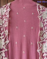 Premium Chinnon Overall Embroidered Unstitched Suit with Pearl Highlights