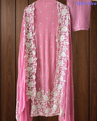 Premium Chinnon Overall Embroidered Unstitched Suit with Pearl Highlights
