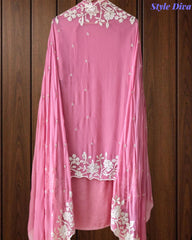 Premium Chinnon Overall Embroidered Unstitched Suit with Pearl Highlights