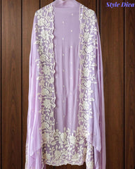 Premium Chinnon Overall Embroidered Unstitched Suit with Pearl Highlights