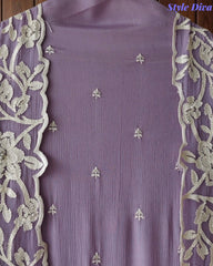 Premium Chinnon Overall Embroidered Unstitched Suit with Pearl Highlights