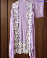 Premium Chinnon Overall Embroidered Unstitched Suit with Pearl Highlights