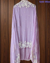 Premium Chinnon Overall Embroidered Unstitched Suit with Pearl Highlights