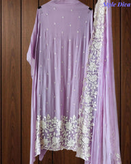 Premium Chinnon Overall Embroidered Unstitched Suit with Pearl Highlights